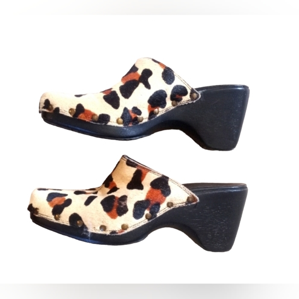 Naturalizer Leopard Print Calf Hair Leather Clog Accents Round Toe 8.5M